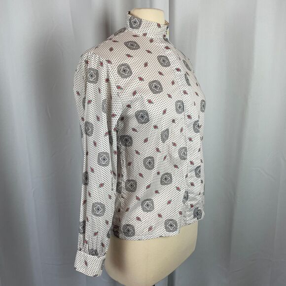 Pendleton Vintage Top Size 6 Petite White Gray Geometric Secretary Cotton 90s - Picture 5 of 13